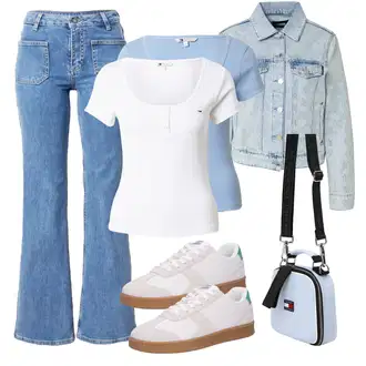 Til outfit mit Svetlo modra/Modra Denim Jakna/Kratka Denim Jakna/Vintage Jakna/Kratka Jakna karl lagerfeld "Pomladanski Outfit"