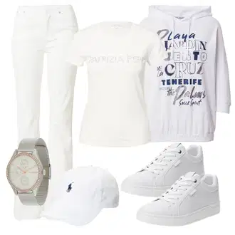 90. leta, Stil outfit mit Bela/Krem/Khaki Moška majica/Široke Kavbojke/Šiškata Kavbojka Rag & Bone "Pomladanski Outfit"Look: 70. leta, Stil, Premij, Stari denar