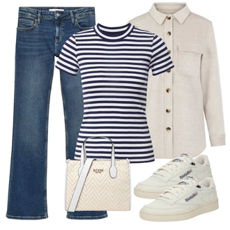 outfit mit Bež/Bela/Rjava/Siva/Khaki Bluza in Tunika/Bluza velika velikost Object "Pomladanski Outfit"