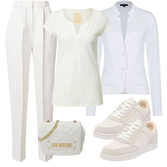 outfit mit Svetlo modra/Bela/Siva Plašč/Bluza velika velikost More & More "Pomladanski Outfit"