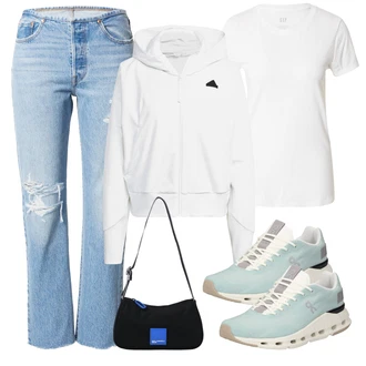 Poletje outfit mit Svetlo modra Kavbojke z Luknjo/Odrezane Kavbojke/Girlfriend Kavbojke/Usnjene jakne/Boyfriend Kavbojke/Dad Kavbojka/Kavbojke z Razporkom/Vintage kavbojke levi's ® "Pomladanski Outfit"
