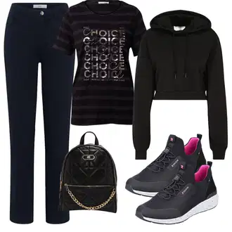 outfit mit Črna Bombažna jopica/Kardigan z okroglim izrezom/Pončo & Kimono Pončo s kapuco/Trachten Jopica/Podložen pleteni jopič/Kardigan iz kašmirja/Kratka jopica "Pomladanski Outfit"