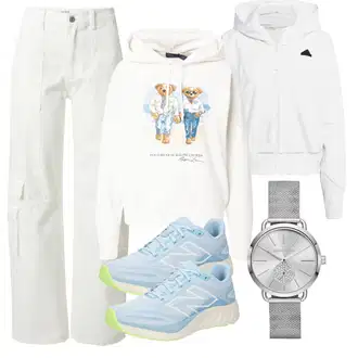 Ulična moda outfit mit Bela/Krem/Svetlo modra Pulover z zadrgo/Kapucar za par/Športni Pulover/Pleten Pulover s kapuco/Jopica iz flisa/Športni Pulover s kapuco/Prevelik Pulover s kapuco na zadrgo/Elegantni Pulover s kapuco/Pulover s kapuco/Pulover s kapuco adidas sportswear "Pomladanski Outfit"Look: Nor, Delovna oblačila, Ulična moda, Unisex, Športno