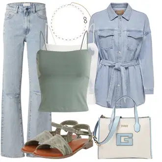 Kamuflaža outfit mit Temno zelena Poletni Čevelj/Pohodni Sandali/Zaprta sandala/Rimski sandal/Ribiška sandala/Vintage sandal Mustang "Pomladanski Outfit"