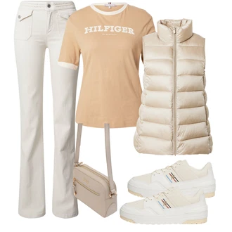 Visok pas outfit mit Bela/Khaki/Krem/Bež/Rjava Moška majica/Kavbojke z Razporkom/Kavbojka z Nizkim Pasom/Moška Usnjena Jakna/Ravne Kavbojke/Šiškata Kavbojka/Zimska jakna "Pomladanski Outfit"