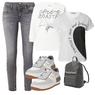 outfit mit Siva/Bela Tunika/Srajca & majica velike velikosti/Bluza velika velikost/Women's Hoodies and Sweatshirts SOCCX "Pomladanski Outfit"