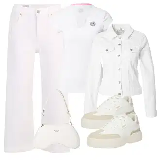 outfit mit Bela/Bež/Khaki/Krem Teddy Superga/Plato-Sneaker/Superge Nizka/Debele Superge Buffalo "Pomladanski Outfit"