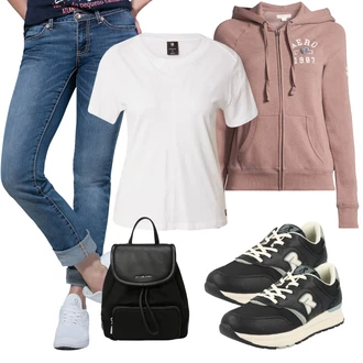 outfit mit Roza/Bež/Rjava/Siva/Škrlatna Women's Hoodies and Sweatshirts aÉropostale "Pomladanski Outfit"