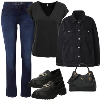outfit mit Siva/Črna/Temno siva Majica s kratkimi rokavi/Majica Vrh/party Majica/Kratka majica/Zgornji del bluze/Priložnostni Vrh/Klasična Dolžina/Moški tekaški copati/Srajca Carmen Only "Pomladanski Outfit"