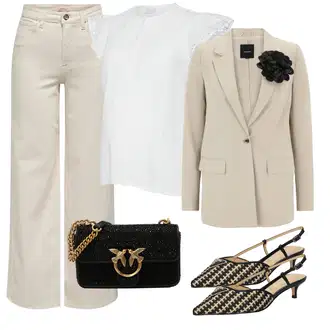 90. leta, Stil outfit mit Bež/Khaki Kavbojke z Razporkom/Široke Kavbojke/Culotte Kavbojke/Široke Kavbojke Only "Pomladanski Outfit"Look: Stari denar, Stil