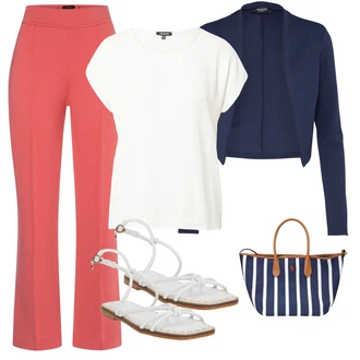 outfit mit Roza/Rdeča/Oranžna Hlače 3/4 Hlača/Hlača z Razporkom/Bootcut Hlača/Razširjena Hlača/7/8 Hlača/Športne Hlače srednje dolžine/Slip-on Hlača/Na Zvonec Pajkica/Kapri Hlače More & More "Pomladanski Outfit"