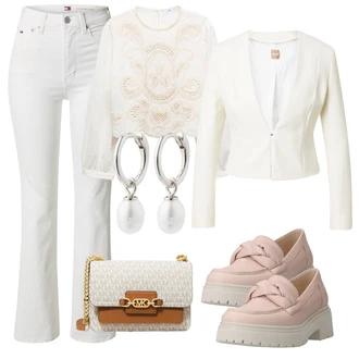 outfit mit Rjava/Krem/Bela/Roza/Oranžna Blazer iz blaga/Pletenina/Bluzni Blejzer/Usnjena jakna za moške/Eleganten Blazer/Kratek Blejzer Boss "Pomladanski Outfit"