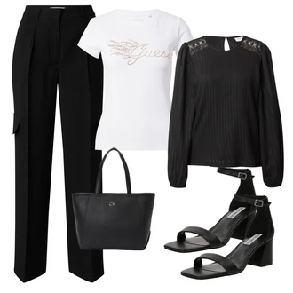 outfit mit Srebrna/Roza/Zelena/Zlati Majica s kratkimi rokavi/Beseda na majici/Športna majica/Lepa Majica/Grafična majica Guess "Pomladanski Outfit"