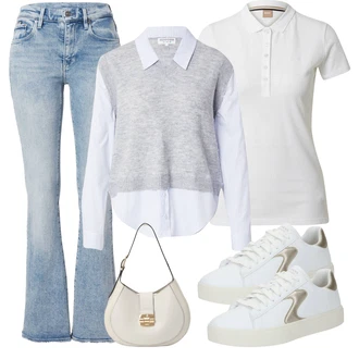Visok pas outfit mit Svetlo modra Kavbojka z Nizkim Pasom/Šiškata Kavbojka/Kavbojke z Razporkom/Kavbojka z Nizkim Pasom/Moška majica G-Star Raw "Pomladanski Outfit"