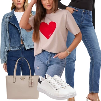 outfit mit Rjava/Bež/Zlati Priložnostni Vrh/Športna Bluza/Kratki top/Majica s kratkimi rokavi/Vrh Bluze/Majica s potiskom/Casual Majica/Razigrana bluza/Majica Vrh/Kratka majica/Bluza s Kratkimi Rokavi/Lepa Majica/Oversized majica s kratkimi rokavi kesi "Pomladanski Outfit"