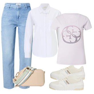 outfit mit Svetlo modra/Krem/Bela Bluza velika velikost aÉropostale "Pomladanski Outfit"