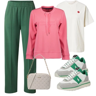 outfit mit Khaki/Roza/Bela/Bež Srajca & majica velike velikosti/Bluza velika velikost "Pomladanski Outfit"