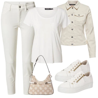 outfit mit Bež/Krem/Bela Ozka superga/Superge Z Bočno Zadrgo/Usnjene superge/Superge Nizka Gabor "Pomladanski Outfit"