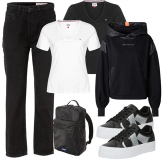 outfit mit Črna/Siva Superga Plato-Sneaker/Superge Nizka/Usnjene superge/Superge Luknjasta/Ozka Superga Calvin Klein Jeans "Pomladanski Outfit"