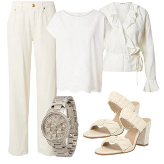 outfit mit Bela/Roza/Krem Majica s kratkimi rokavi/Klasična Dolžina/Zgornji del bluze/Srajca Carmen/Priložnostni Vrh/Casual Majica/Lepa Majica/Oversized majica s kratkimi rokavi/party Majica/Majica Vrh/Kratka majica S.Oliver "Pomladanski Outfit"