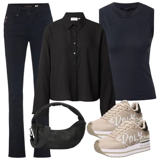 outfit mit Temno modra/Črna Top za plažo/Majica tankini/Klasična Dolžina/Moški čevlji/Majica z ovratnikom/Kopalni kostum za oblikovanje trebuha/Kopalke za oblikovanje/Majica za mišice/Majica brez rokavov/Grafična majica/Bikini majica z visokim ovratnikom AllSaints "Pomladanski Outfit"