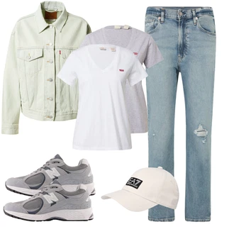 Poletje outfit mit Svetlo modra/Modra Vintage kavbojke/Odrezane Kavbojke/Kavbojke z Luknjo/Girlfriend Kavbojke/Boyfriend Kavbojke/Kavbojke z Razporkom/Dad Kavbojka/Ženske 7/8 Kavbojke "Pomladanski Outfit"