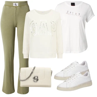 Tkanina proti znojenju outfit mit Svetlo zelena/Srebrna/Krem/Bela/Khaki Gap Petite "Pomladanski Outfit"