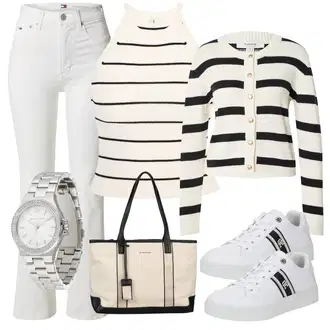 outfit mit Bela/Temno modra/Krem Teddy Superga/Ozka Superga/Superge Luknjasta/Usnjene superge/Superge Nizka Tommy Hilfiger "Pomladanski Outfit"