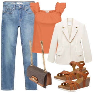 Brez rokavov outfit mit Oranžna Srajca & majica velike velikosti/Bluza velika velikost/Bluza in Tunika JdY "Pomladanski Outfit"