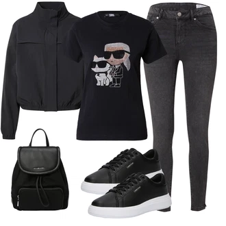 outfit mit Temno Siva/Siva/Svetlo Siva/Črna Ozke Kavbojke/Usnjene Čevlje/Moška Usnjena Jakna/Usnjena Jakna/Termodžinsi/Motoristične Kavbojke/Kavbojke Visokega Pasu/Zimska jakna/Ženske 7/8 Kavbojke/Push up Kavbojke VERO MODA "Pomladanski Outfit"