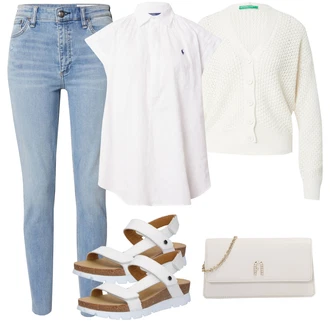 outfit mit Bela/Krem Klasična tunika/Bluza s Stoječim Ovratnikom/Tunika A-kroja/Tunika Majica/Igrača za otroke/Oversize Mušlin Bluz/Tunika s Kratkimi Rokavi Polo Ralph Lauren "Pomladanski Outfit"