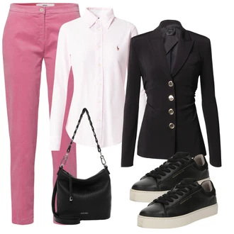 outfit mit Črna/Temno modra/Rumena Usnjena Jakna za moške/Usnjena Jakna/Bluzni Blejzer/Eleganten Blazer Pinko "Pomladanski Outfit"