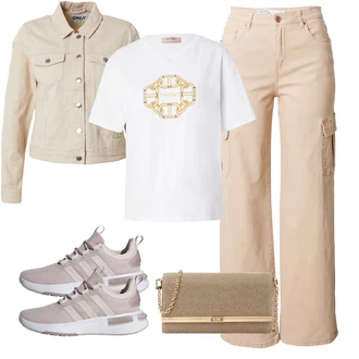 Široke hlačnice outfit mit Khaki/Bež Cargo Kavbojke VERO MODA "Pomladanski Outfit"