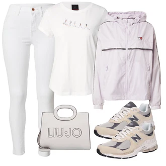 outfit mit Škrlatna/Siva/Roza Women's Hoodies and Sweatshirts Tommy Jeans "Pomladanski Outfit"