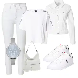 outfit mit Rdeča/Siva/Bela Majica & Top/Casual Majica/Obrezana majica/Lepa Majica/Oversized majica s kratkimi rokavi/Kratka majica/Športna majica ea7 emporio armani "Pomladanski Outfit"