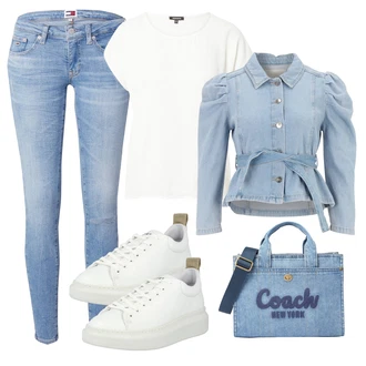 Lepo outfit mit Svetlo modra Skinny Hlače/Jeans Pajkice/Jeggings Tommy Jeans "Pomladanski Outfit"Look: Lepo, Stil