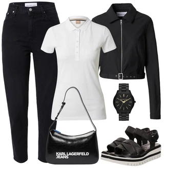 Polo ovratnik outfit mit Bela/Krem Moški tekaški copati/Polo majica Boss "Pomladanski Outfit"