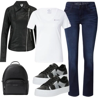 outfit mit Črna/Siva Superga Plato-Sneaker/Superge Nizka/Usnjene superge/Superge Luknjasta/Ozka Superga Calvin Klein Jeans "Pomladanski Outfit"