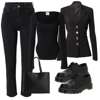 outfit mit Črna/Temno modra/Rumena Usnjena Jakna za moške/Usnjena Jakna/Bluzni Blejzer/Eleganten Blazer Pinko "Pomladanski Outfit"