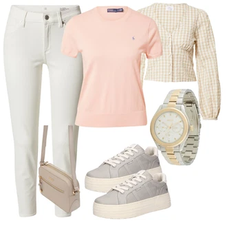 Vichy vzorec outfit mit Rjava/Bež/Rumena/Khaki Bluza in Tunika/Pletene velika velikost/Bluza velika velikost daahls by emma roberts exclusively for about you "Pomladanski Outfit"