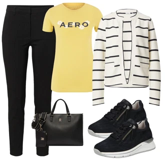outfit mit Črna Jeggings/Hlača s Stremenom/Slim Hlača/Treggings/Pajkice z Razporkom/Raztegljiva Hlača/Pajkice z Visokim Pasom/Skinny Hlače Y.A.S "Pomladanski Outfit"