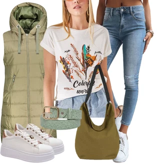 outfit mit Zelena/Svetlo zelena/Svetlo modra Usnjeni pas/Klasični pasovi/Ženski Pas brez Zaponke/Sproščeni pas Urban Classics "Pomladanski Outfit"