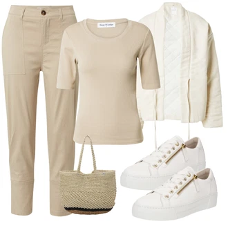 Lyocel outfit mit Khaki/Bež Hlača z Razporkom/7/8 Hlača/Hlače z Visokim Pasom/Hlače Za Prosti Čas/Hlače iz muslina/Boyfriend Hlača/Keper Hlača/3/4 Hlača "Pomladanski Outfit"
