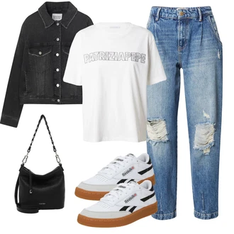 Poletje outfit mit Svetlo modra/Modra Dad Kavbojka/Girlfriend Kavbojke/Kavbojke z Luknjo/Baggy Kavbojke/Mom Jean/Usnjene jakne/Boyfriend Kavbojke Only "Pomladanski Outfit"