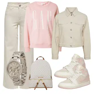 90. leta, Stil outfit mit Bež/Khaki Kavbojke z Razporkom/Široke Kavbojke/Culotte Kavbojke/Široke Kavbojke Only "Pomladanski Outfit"Look: Stari denar, Stil