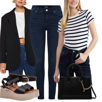outfit mit Črna/Bela Klasični pasovi/Ženski Pas brez Zaponke/Sproščeni pas/Usnjeni pas Och Bella "Pomladni putfit"