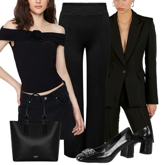 Off-Shoulder outfit mit Črna/Roza/Škrlatna Srajca Carmen/Top Majica brez ramen Trendyol "Poslovna oblačila"