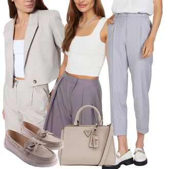outfit mit Siva/Svetlo siva/Škrlatna/Lila barve Slip-on Hlača/Hlača za Obleko/Plisirane spredaj hlač/Boyfriend Hlača/Plisirane Hlače/Korenčkove Hlače/Hlače iz muslina/Baggy Hlače/Hlačna Obleka za Poroko/Moderni hlačni kostim/Svečani Hlačni Kostum/Paperbag Hlača/Lanene Hlače/Nagubane hlače/Eleganten hlačni kostim/Športno eleganten hlačni kostim Tally Weijl "Poslovna oblačila"