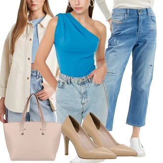 outfit mit Modra/Svetlo modra/Turkizna Klasična Dolžina/Kratka majica/Kratki top/Majica brez ramen/party Majica/Majica brez rokavov Trendyol "Poslovna oblačila"