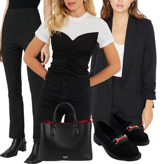 Gost na poroki outfit mit Črna/Rjava/Krem/Bela Hlače Na Zvonec Pajkica/Nagubane Hlače/Pajkice na Zvonec/Obleka Hlača/Poslovni hlačni kostim/Razširjena Hlača/Svečani Hlačni Kostum/Bootcut Hlača/Hlača z Razporkom/Moderni hlačni kostim/Ravna Hlača/Eleganten hlačni kostim koton "Poslovna oblačila"